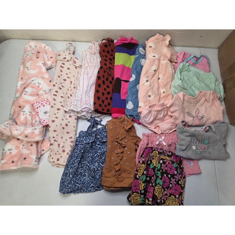 Baby Girl Clothing Lot 16pc Gerber Carters Laughing Llama 3-6M Dresses Bodysuits